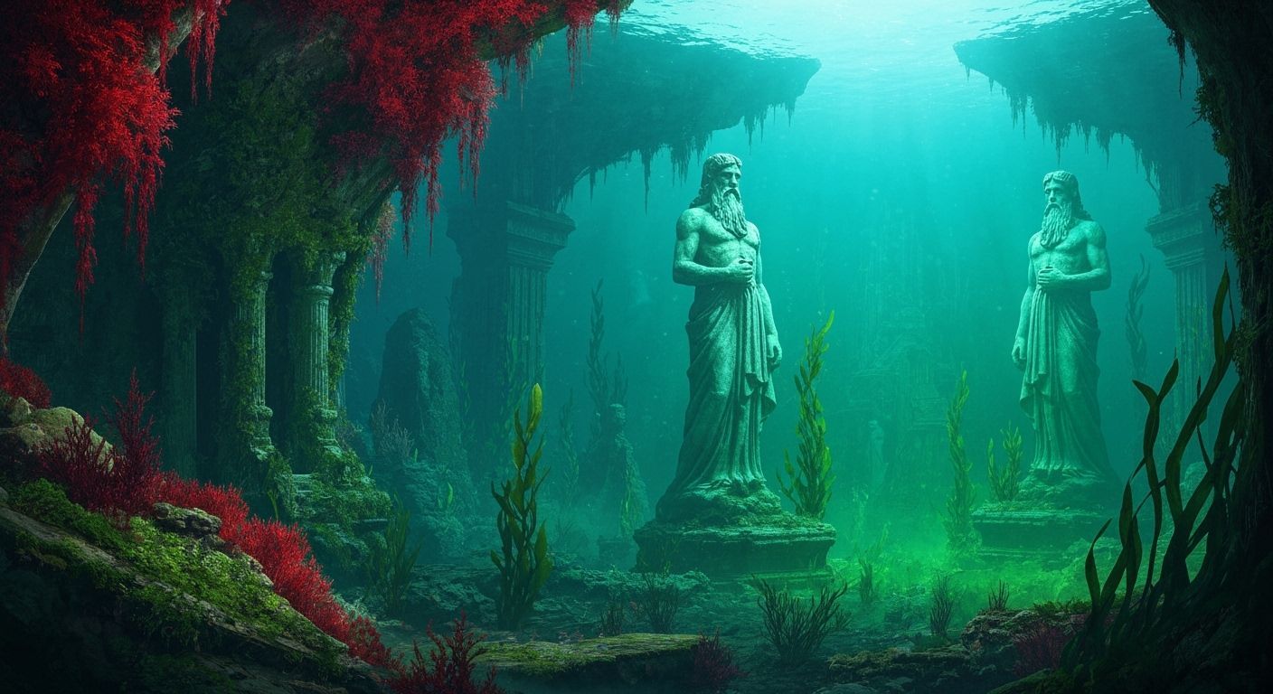 Sunken Atlantean City Overgrown with Moss and Seaweed