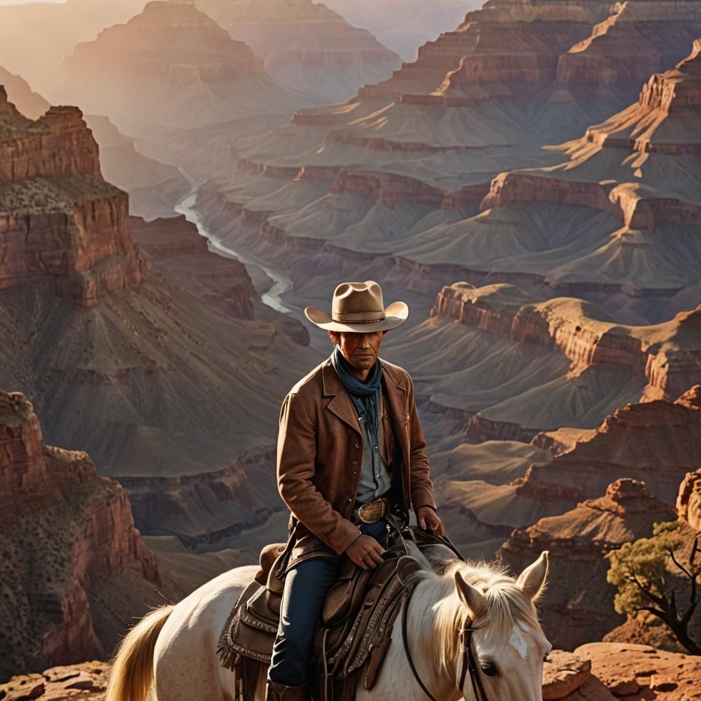 Cowboy at Sunrise Over Grand Canyon