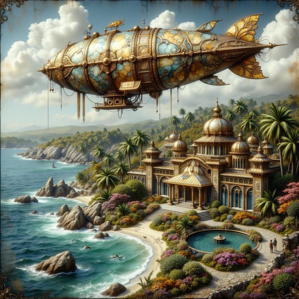 Steampunk Zeppelin Soars Over Tropical Palace