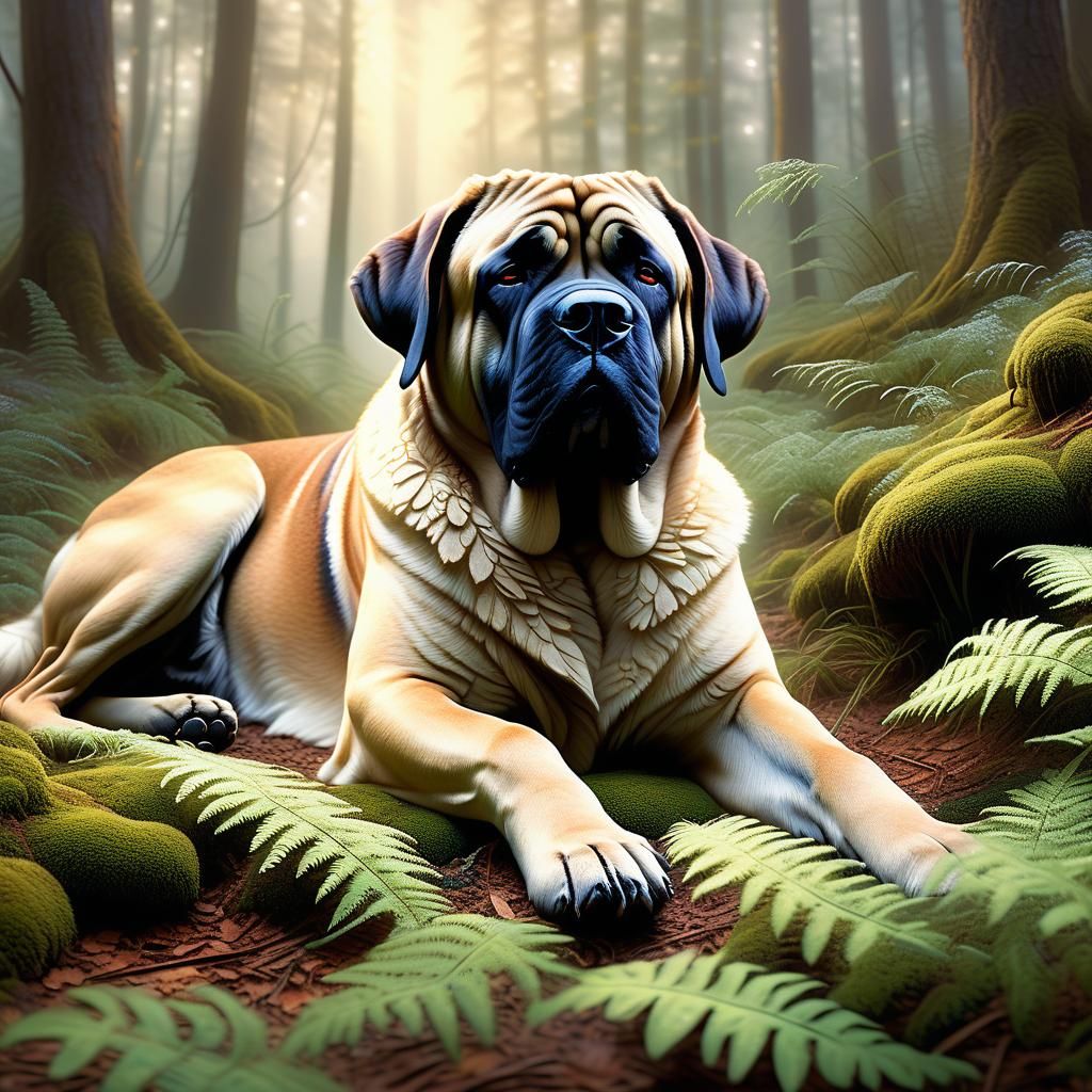 Mystical Forest English Mastiff in Dreamy Light