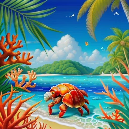 Hermit Crab in Vibrant Tropical Paradise