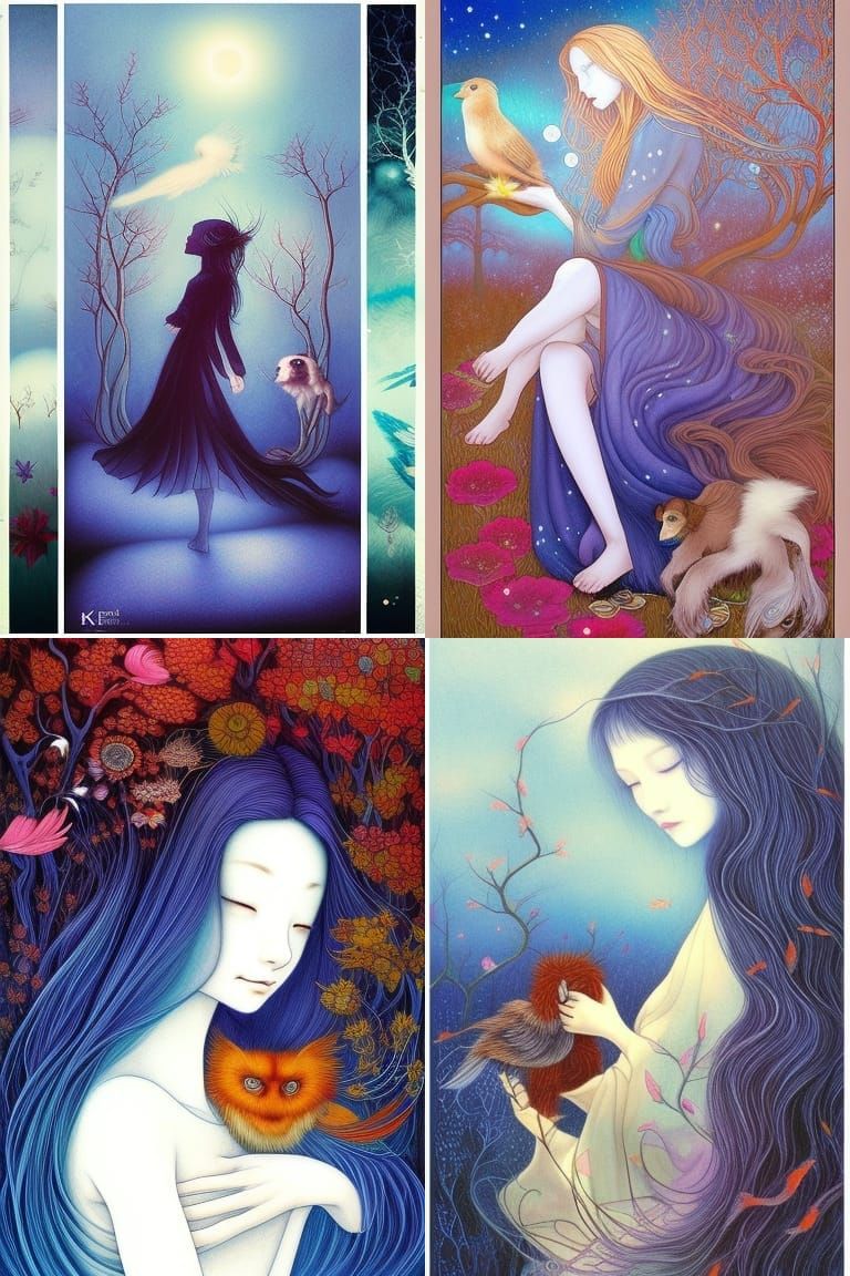 Fairytale Girl with Animals in Magic Realism Style