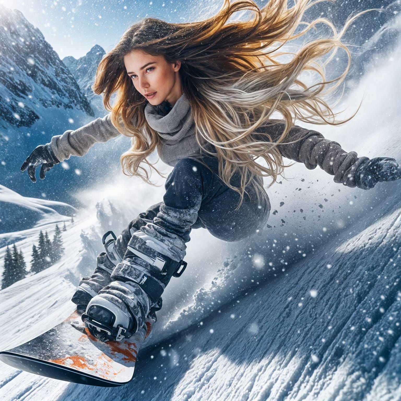 Fearless Snowboarder Speeds Downhill in Thrilling Winter Lan...