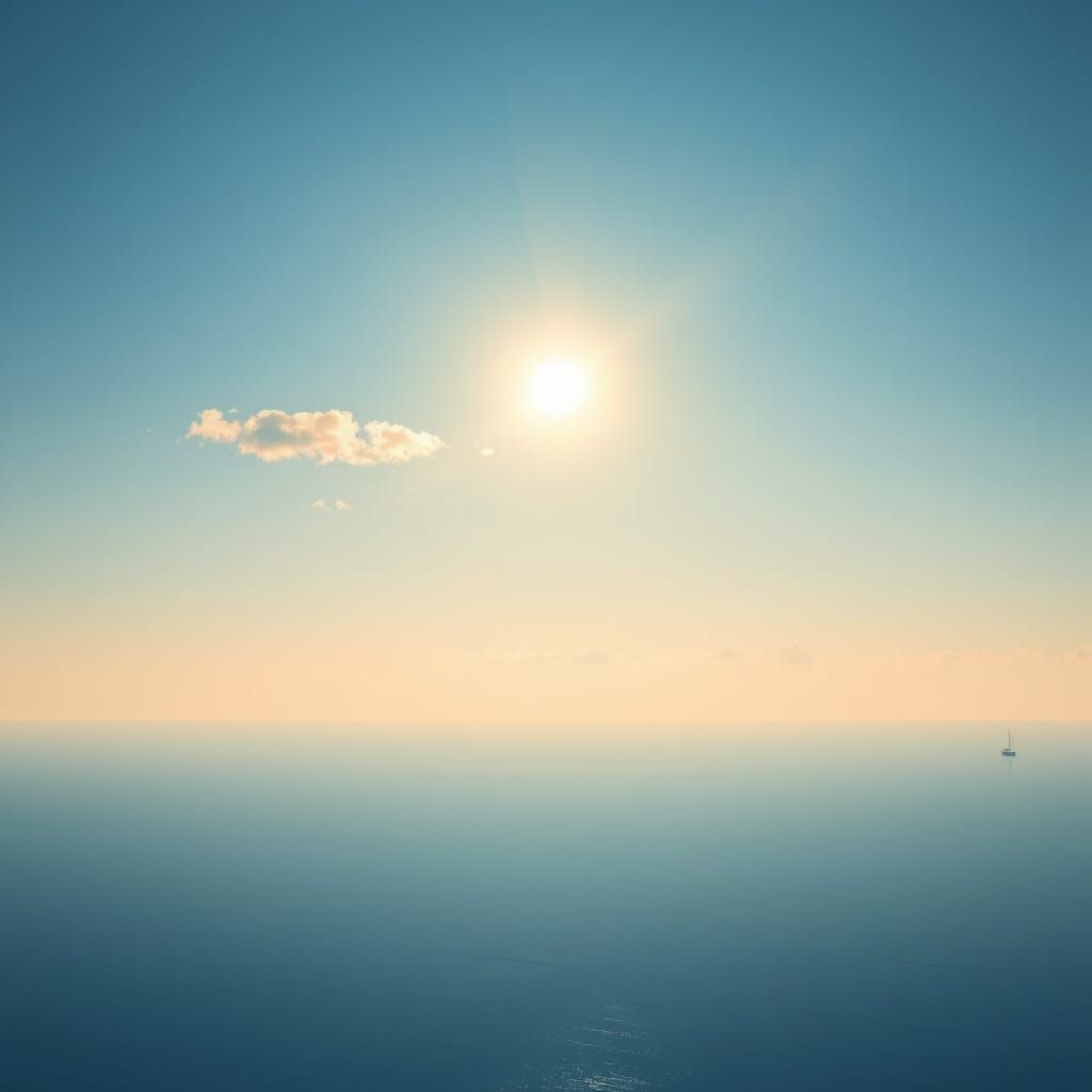 Solar Eclipse Over Calm Sea: Minimalist Frutiger Aero Photo