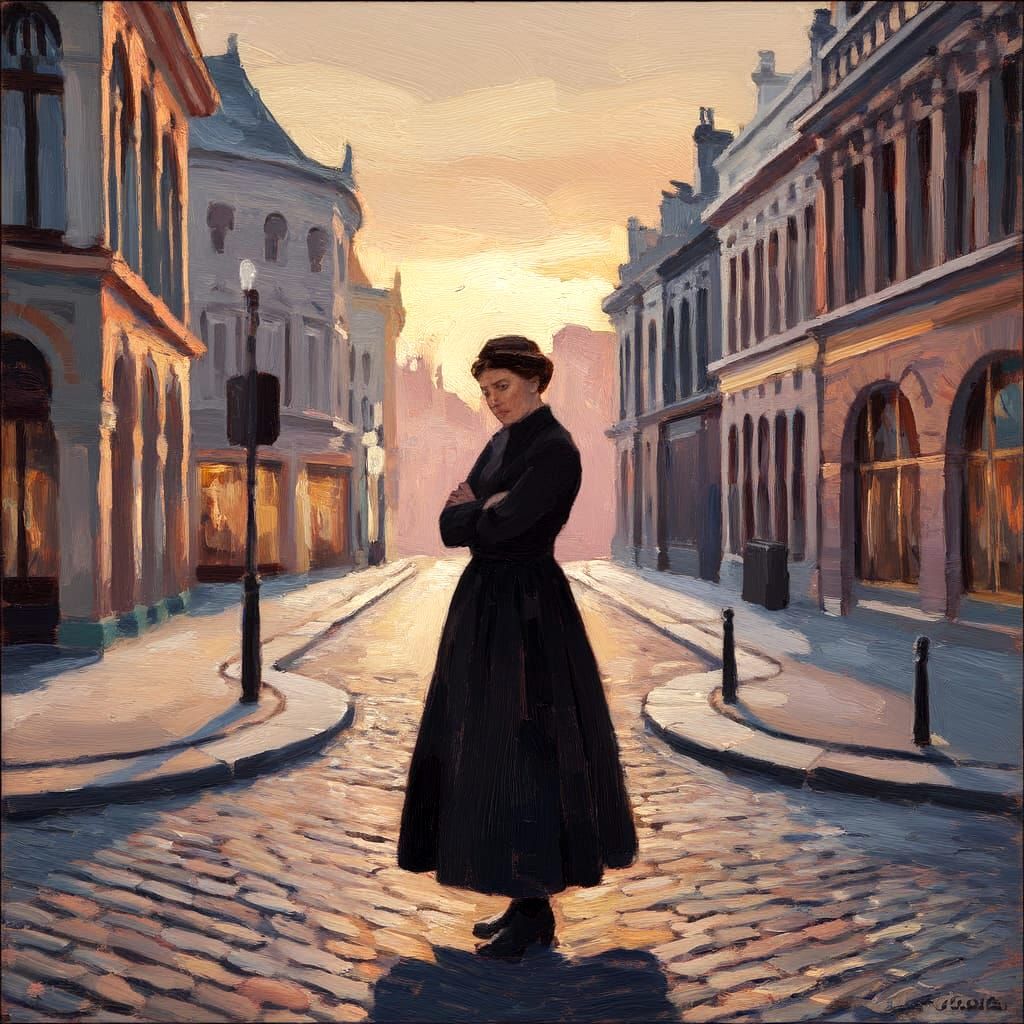 Woman Contemplates at Brussels Crossroads in 1913