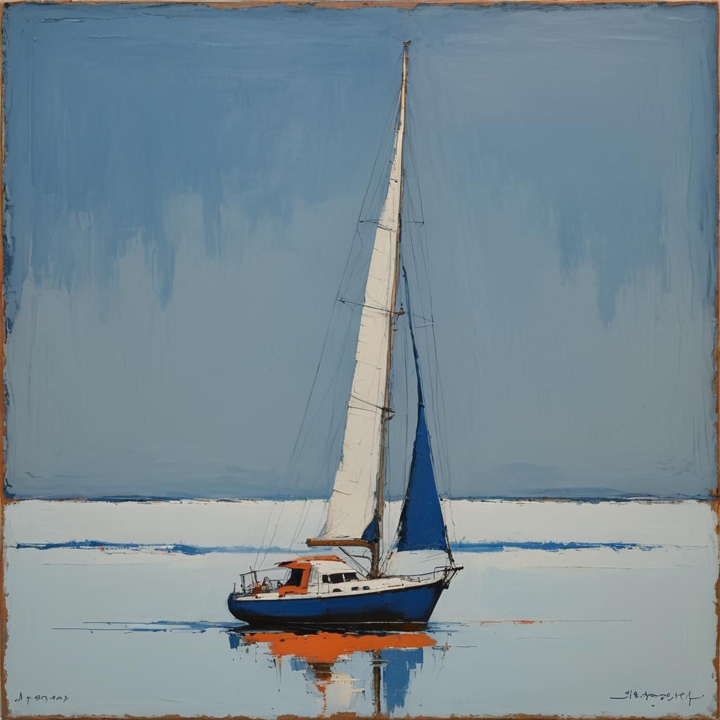 Ultramarine Sailboat: Rothko-Inspired Abstract Minimalism