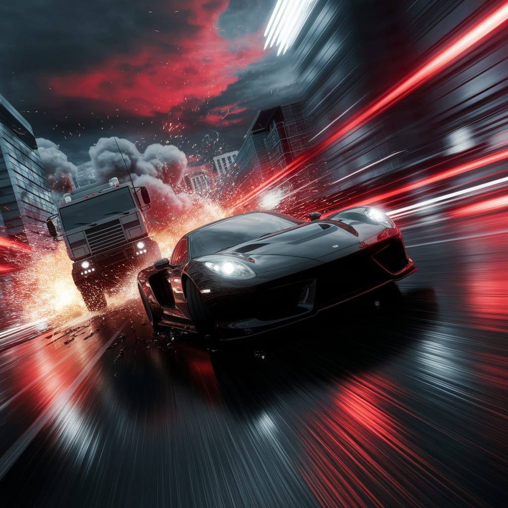 Supercar Drifting Through Neon City in Cinematic Action Scen...