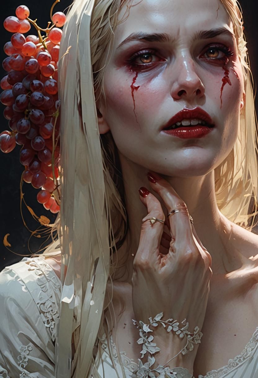 Beautiful Vampire Portrait with Grapes, Splash Art