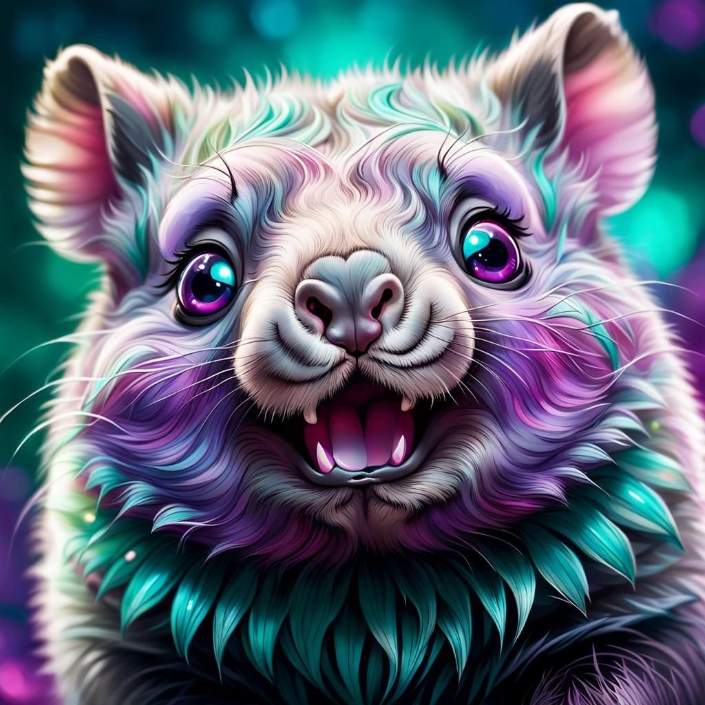 Surreal Baby Wombat with Large Eyes, Dociu Inspired