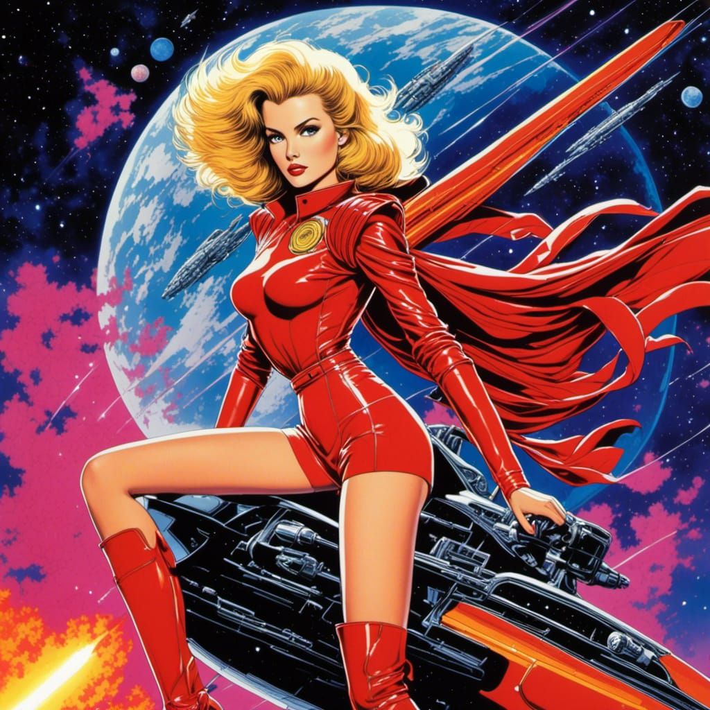 Anime Woman Piloting Spaceship in Galactic Scene