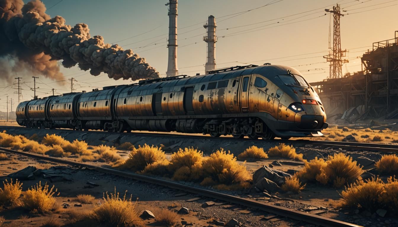 Futuristic Nuclear Train Concept Art in Dystopian World