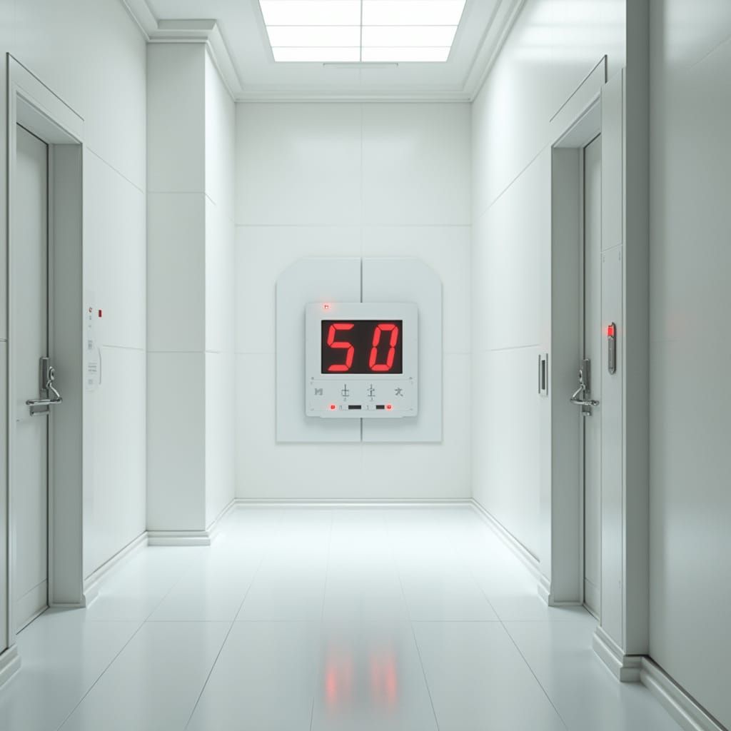 Futuristic White Chamber Countdown in Cyberpunk Style