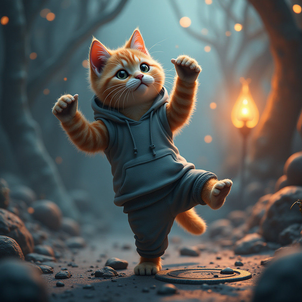 Cat Gymnast in Dreamlike Digital Art
