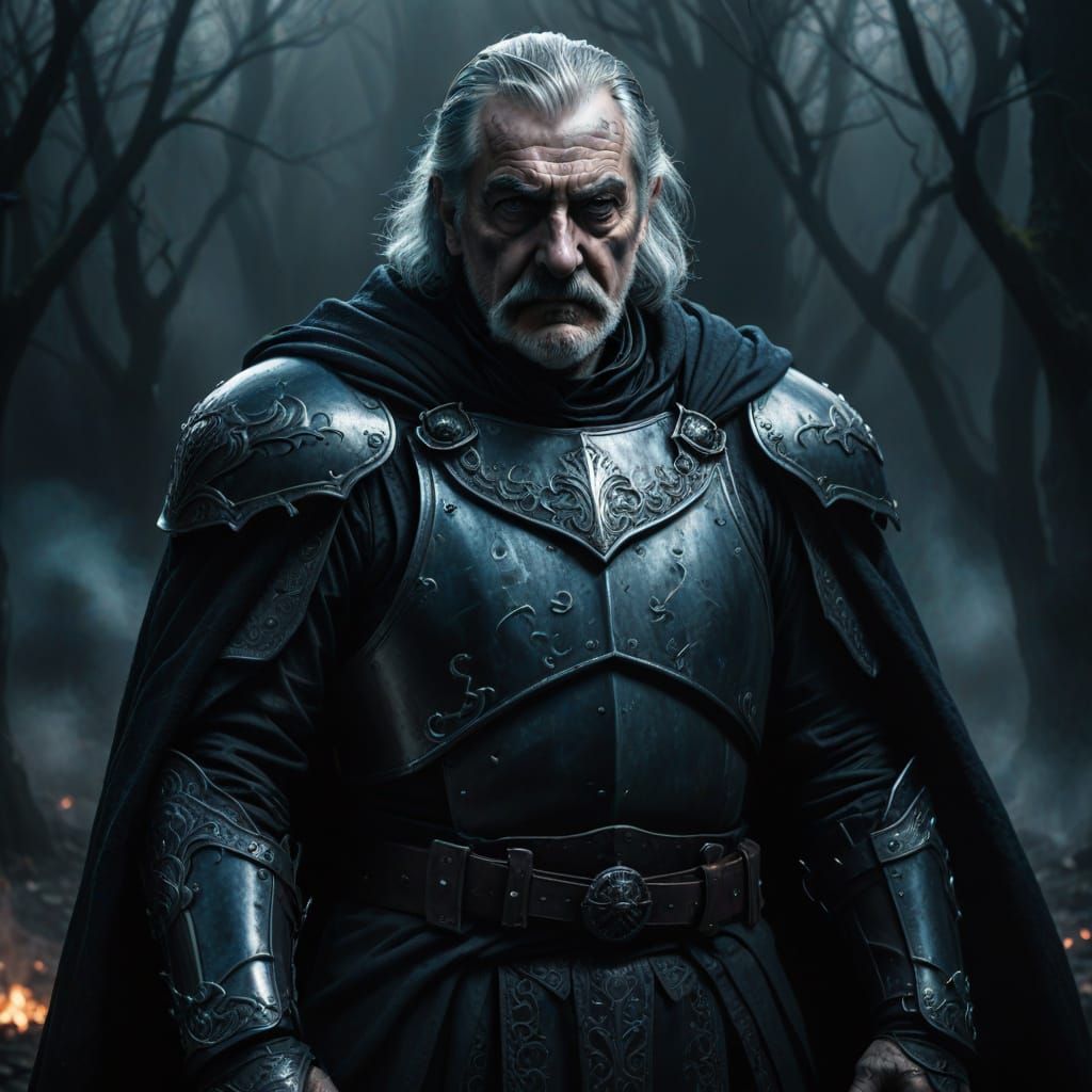 Gothic Dark Fantasy Lord in Black Plate Armor