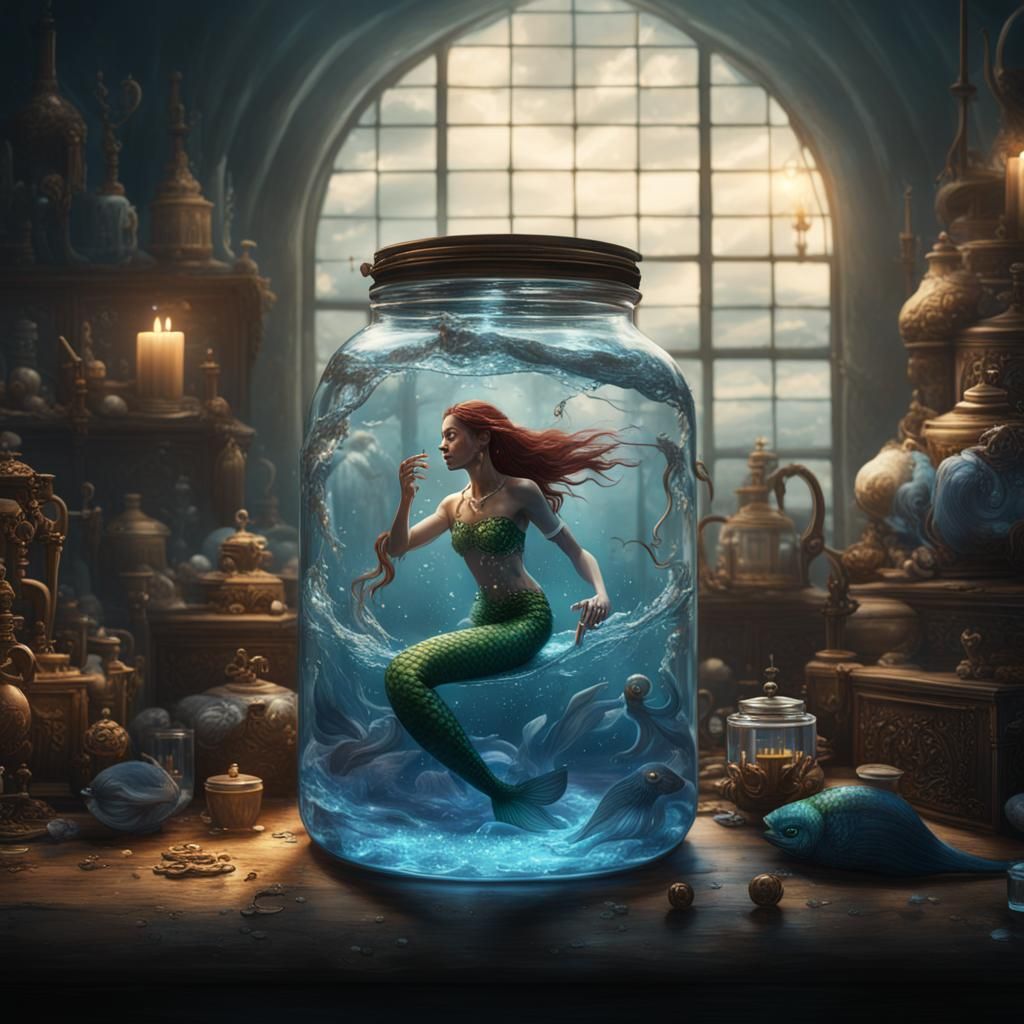 Mermaid Locked in a Jar: Fantasy Concept Art