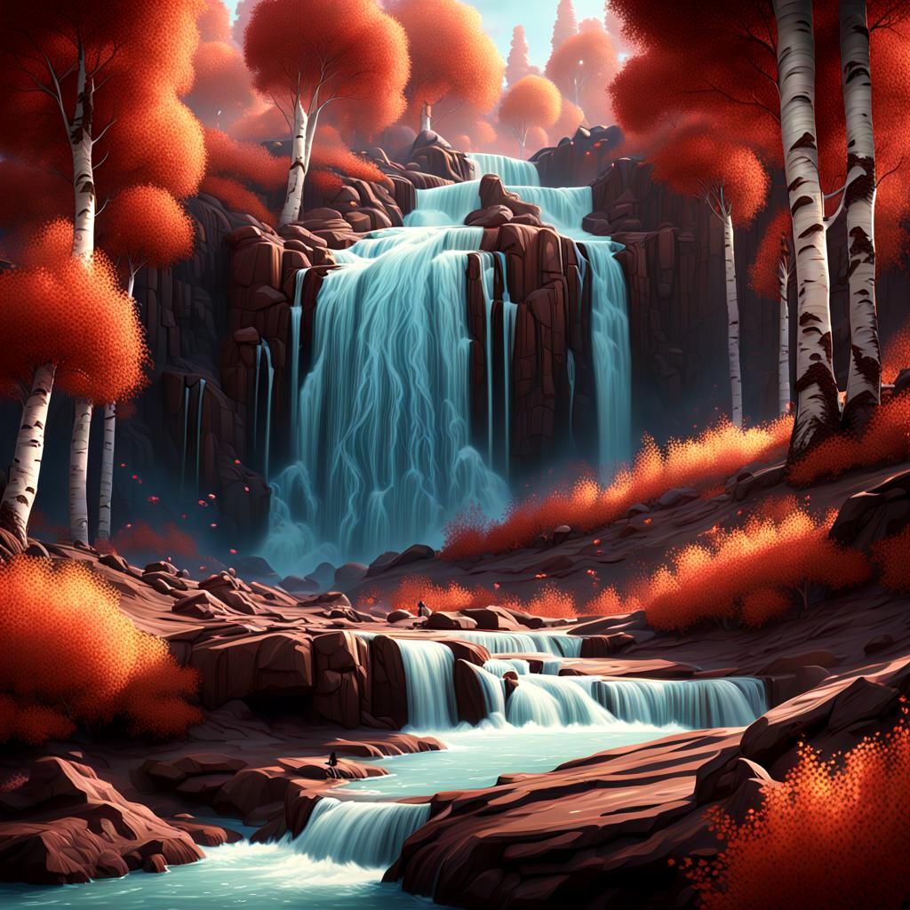 Chocolate Waterfall in Peppermint Forest: Digital Matte Pain...