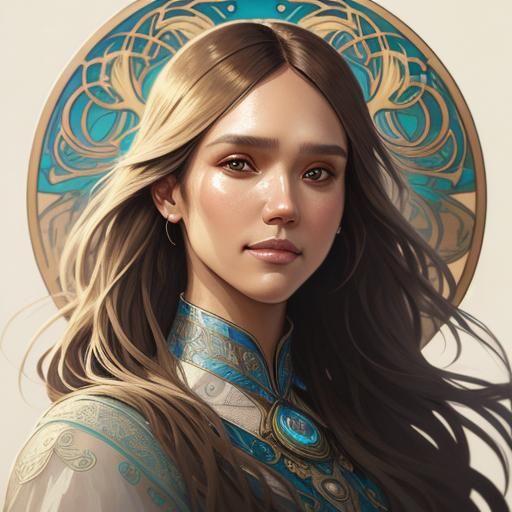 Hyper-Realistic Portrait with Art Nouveau Elements