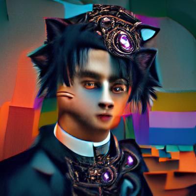 Gothic Catboy in Romantic Dark Academia Style