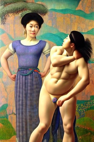 Family scene: a strict Japanese mother expels her Hikikomori son from the house, dressed in what she gave birth to him i...