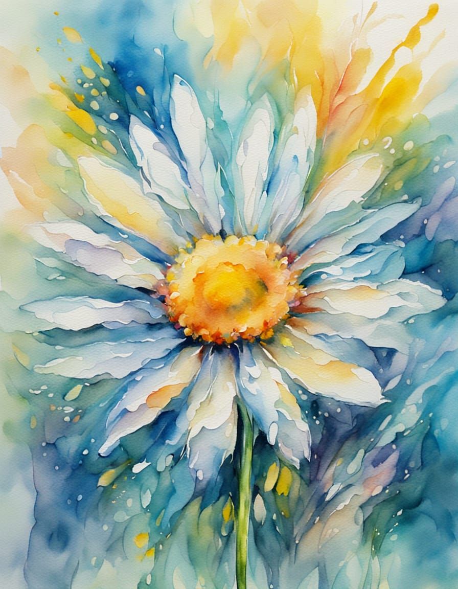 Vibrant Abstract Daisy Bloom in Whimsical Watercolor Style