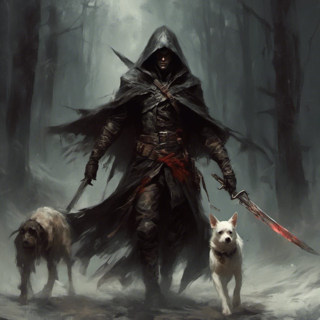 Drow Assassin with Dog in Macabre Style