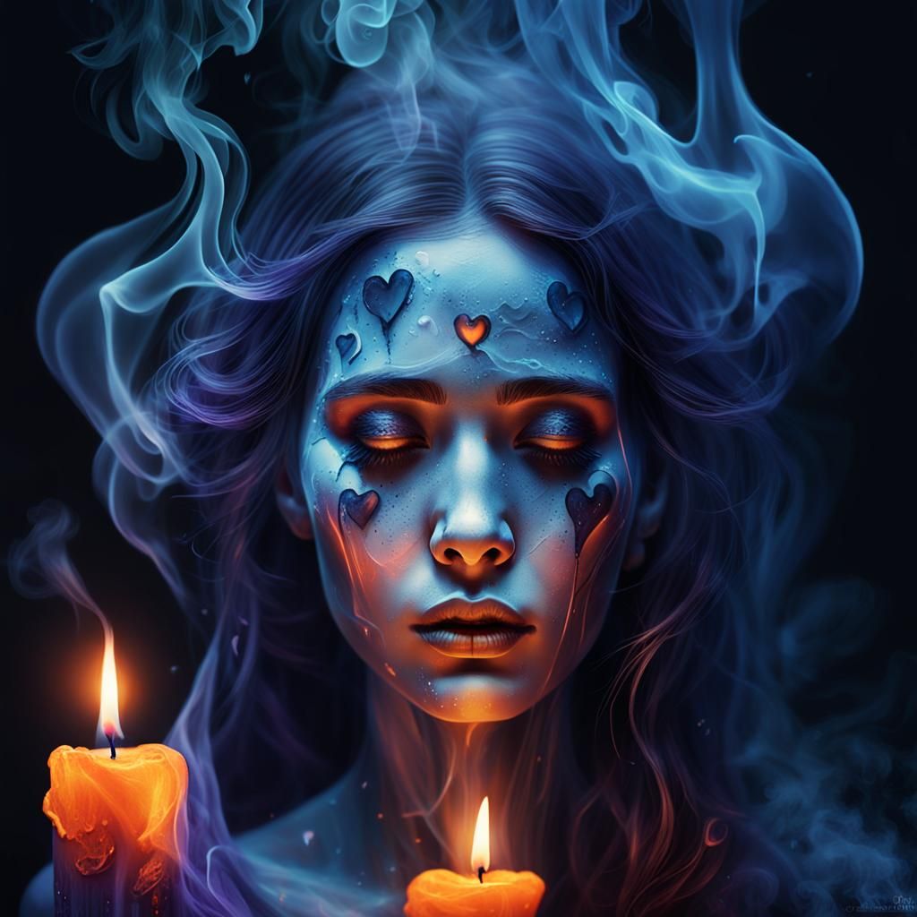 Ethereal Ghostly Woman with Extinguished Candle