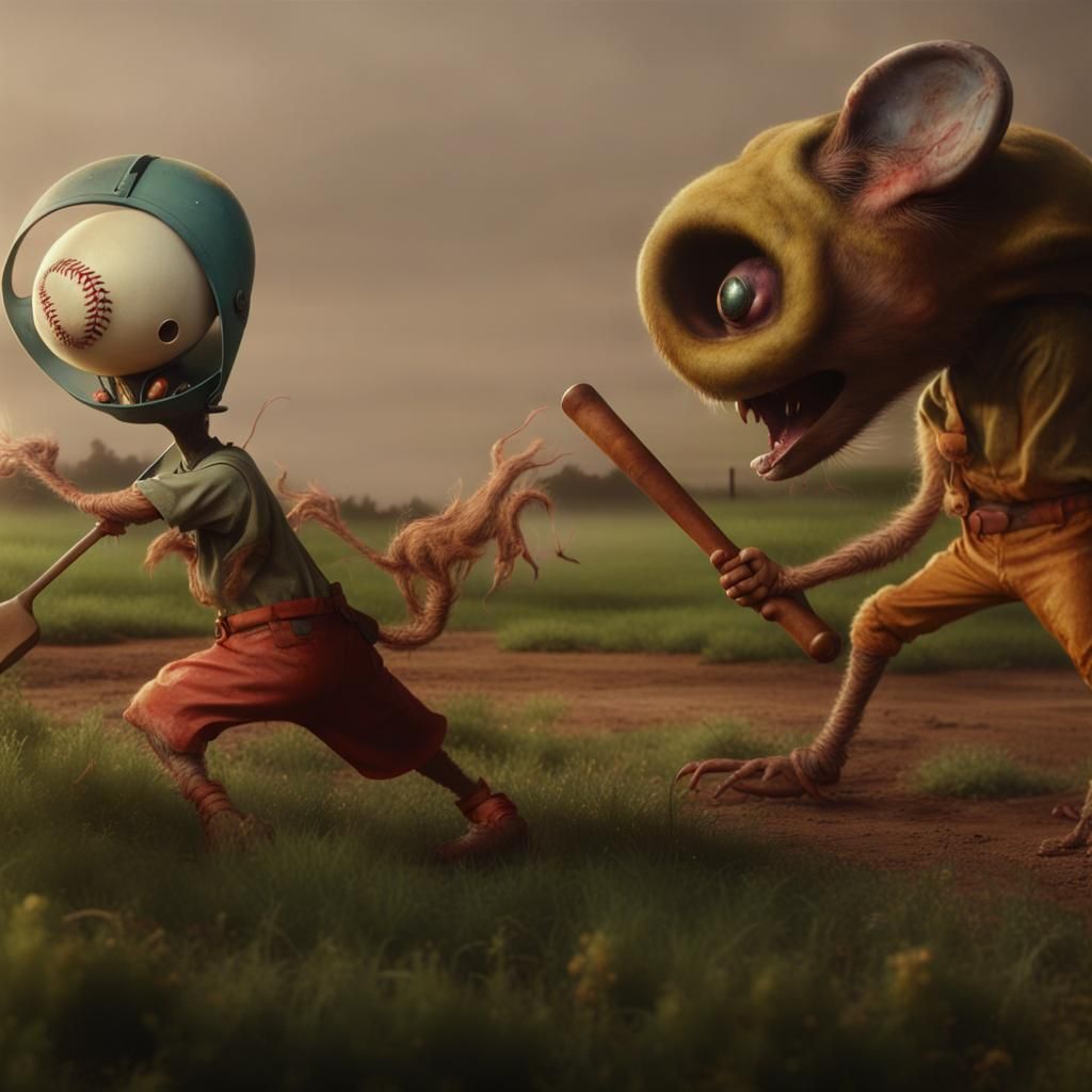 Mouse Creatures Play Baseball in Sci-Fi Style