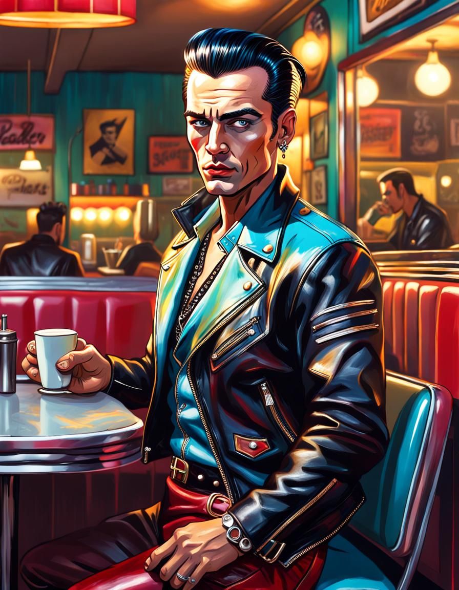 Rockabilly Man Portrait in Neo-Expressionist Style
