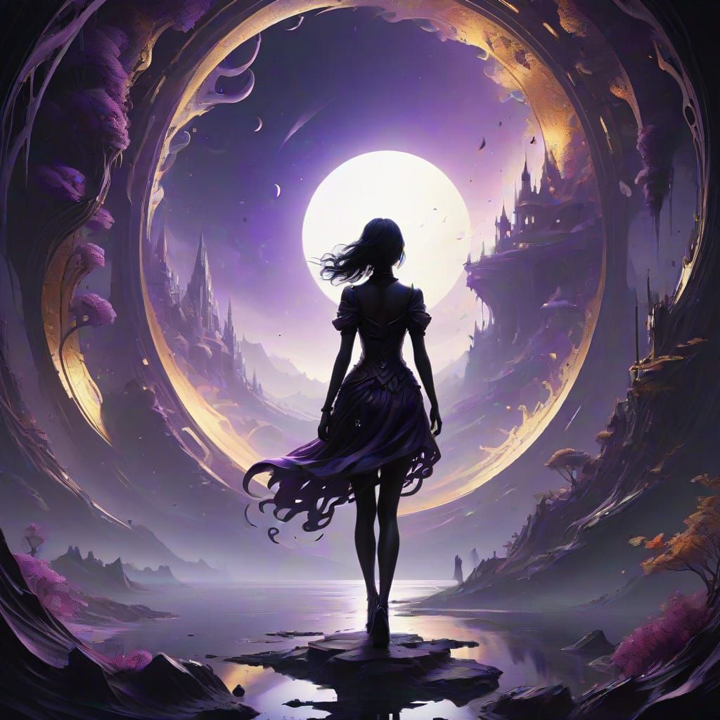 Ethereal Vorticism Art: Silhouette of a Girl in a Fantastica...