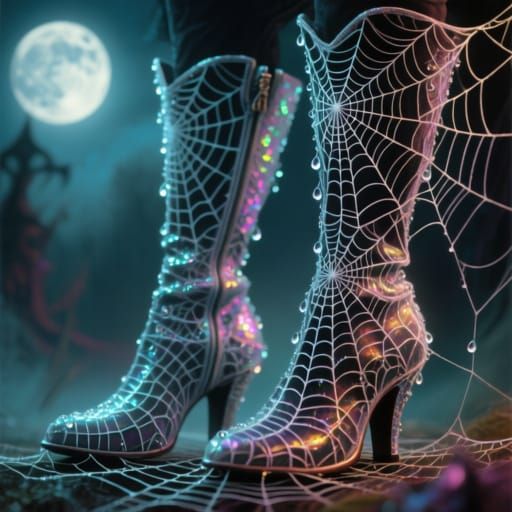 Ethereal Vampire Boots of Spiderwebs in Mystical Light