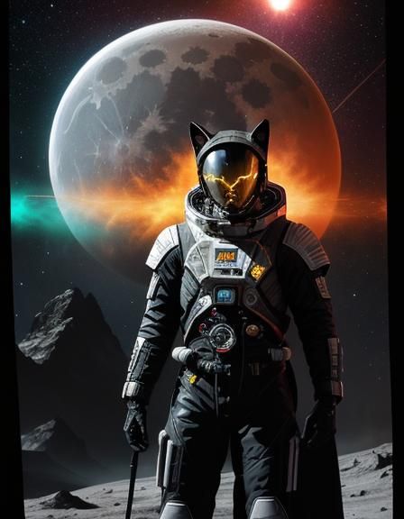 Futuristic Fox Astronaut on Moon in Gothic Art Style