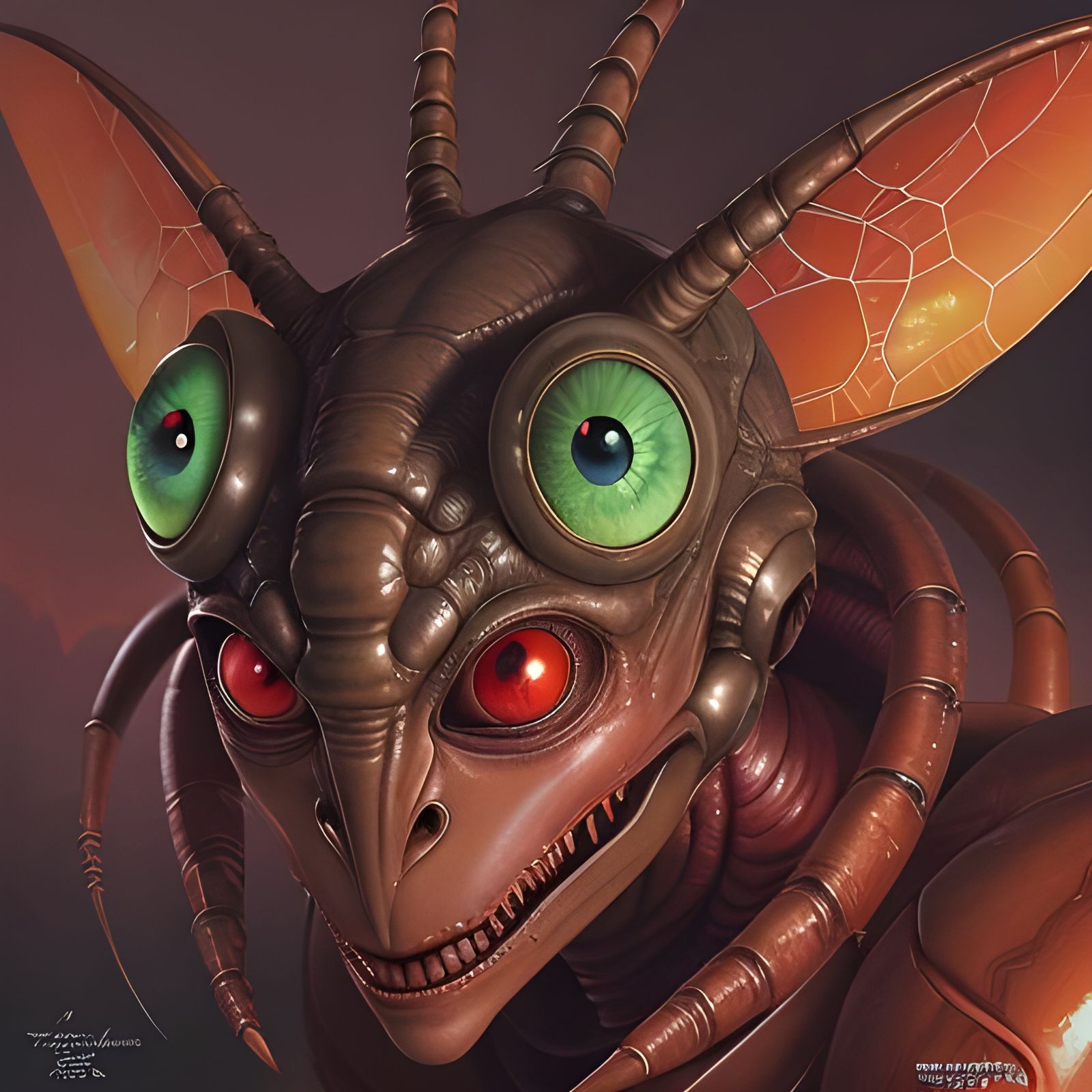 Insectoid Alien Head Close-up: Comic Book Art