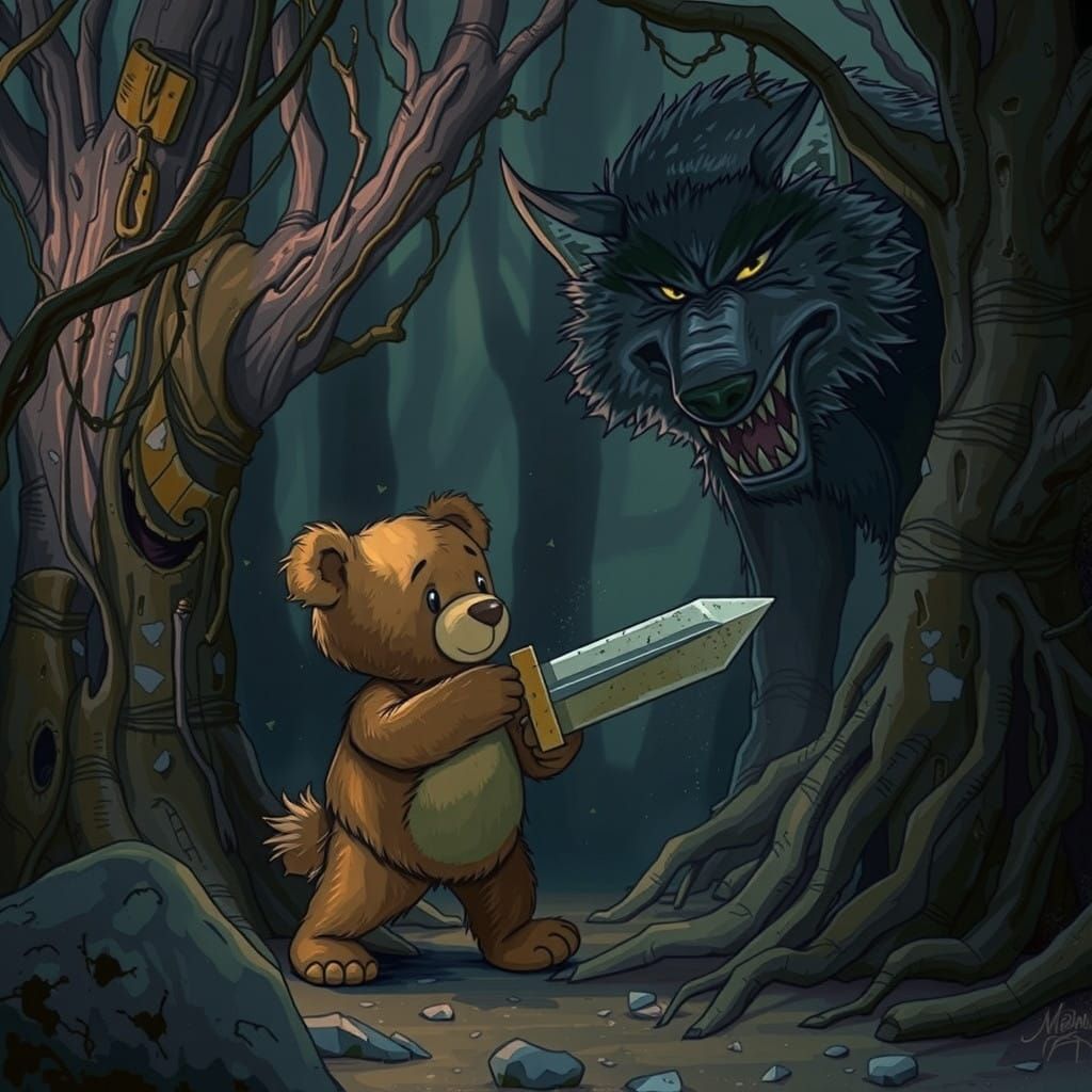 Brave Teddy Bear Readies for Epic Battle Against the Big Bad...