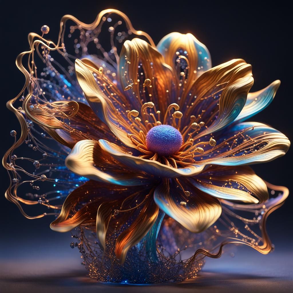 Bioluminescent Amoeba Flower Sculpture in Golden Light