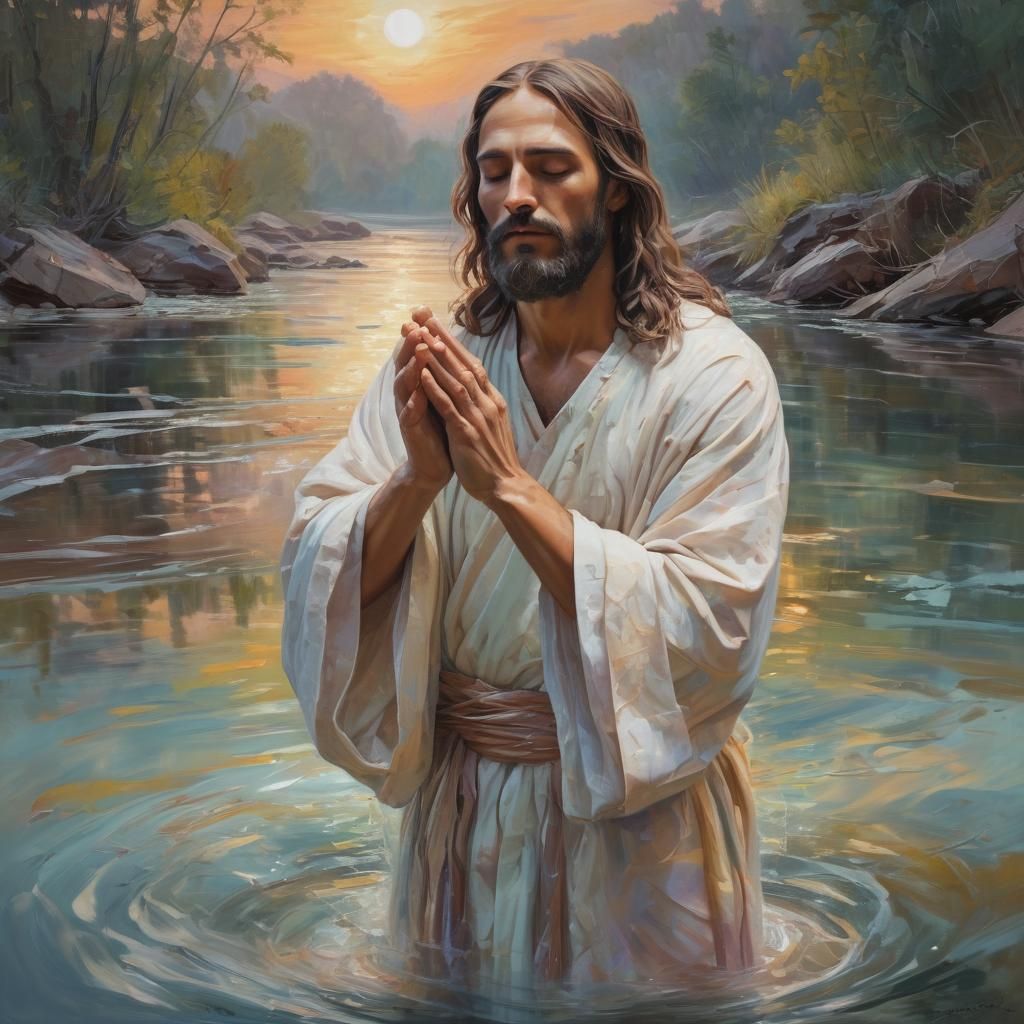 Jesus Christ in Ethereal River, Neo-Expressionist Impasto Oi...