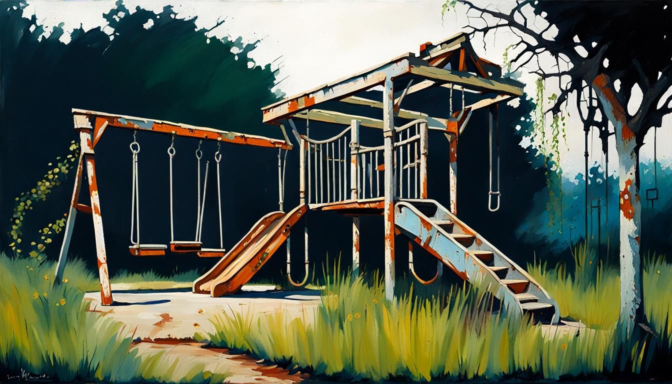 Abandoned Swing Park in Neo-Impressionistic Style