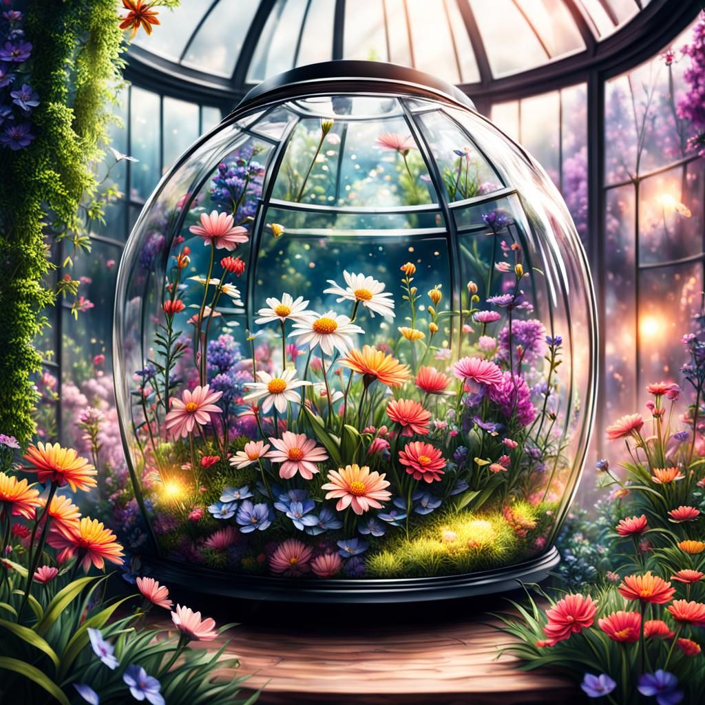 Flower Meadow in Terrarium: Digital Matte Painting