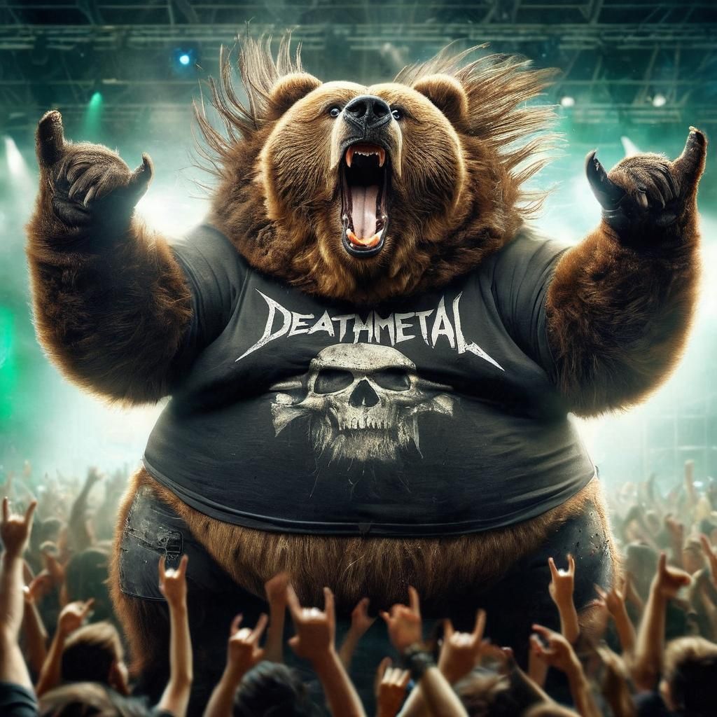 Heavy Metal Kodiak Bear Headbanging in Metal Concert