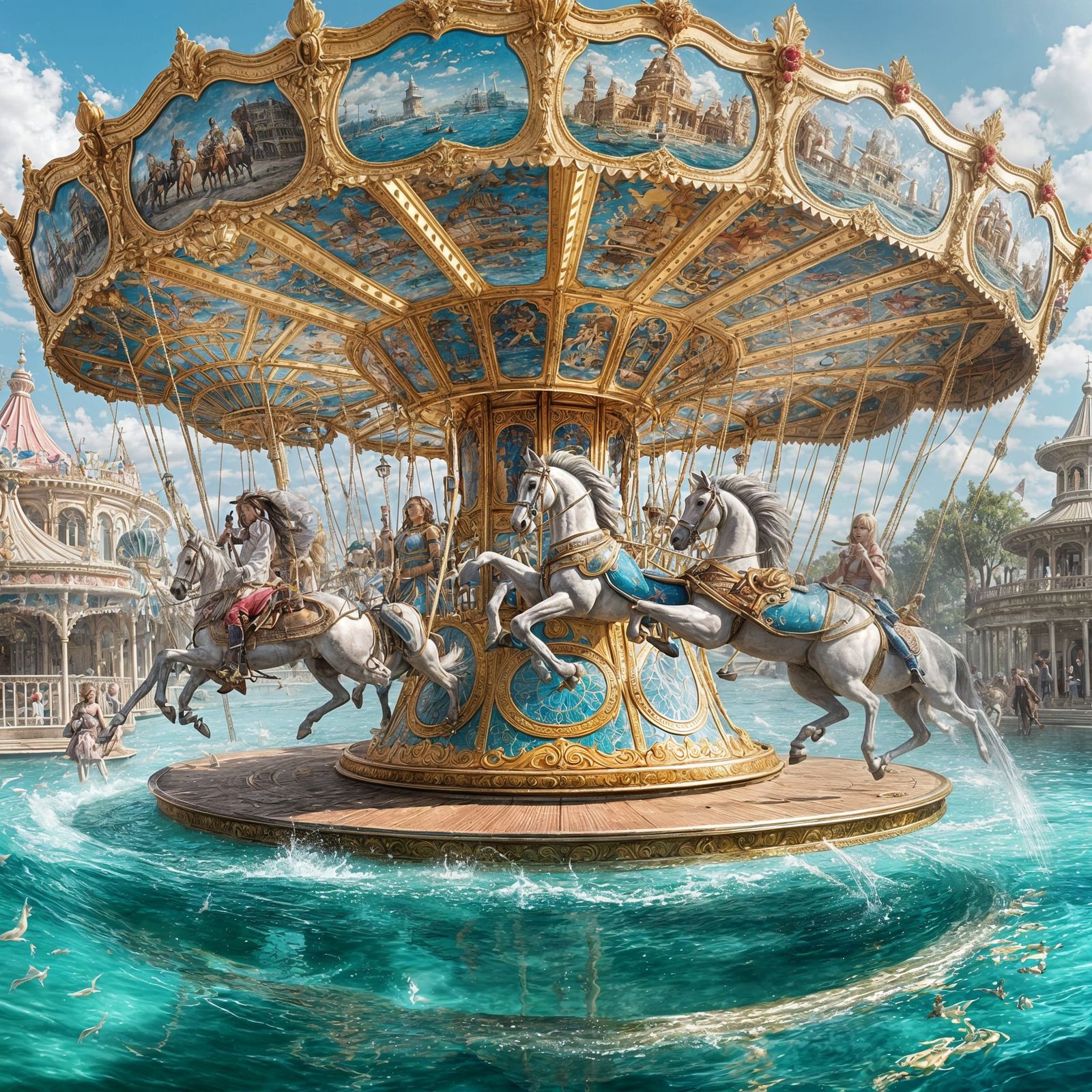 Underwater Carousel Fantasy in Pulp Vision Style