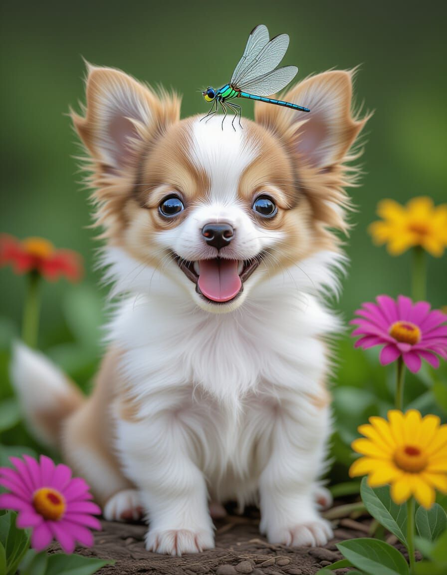 Puppy and Dragonfly: Ultra-Photorealistic Chihuahua Portrait