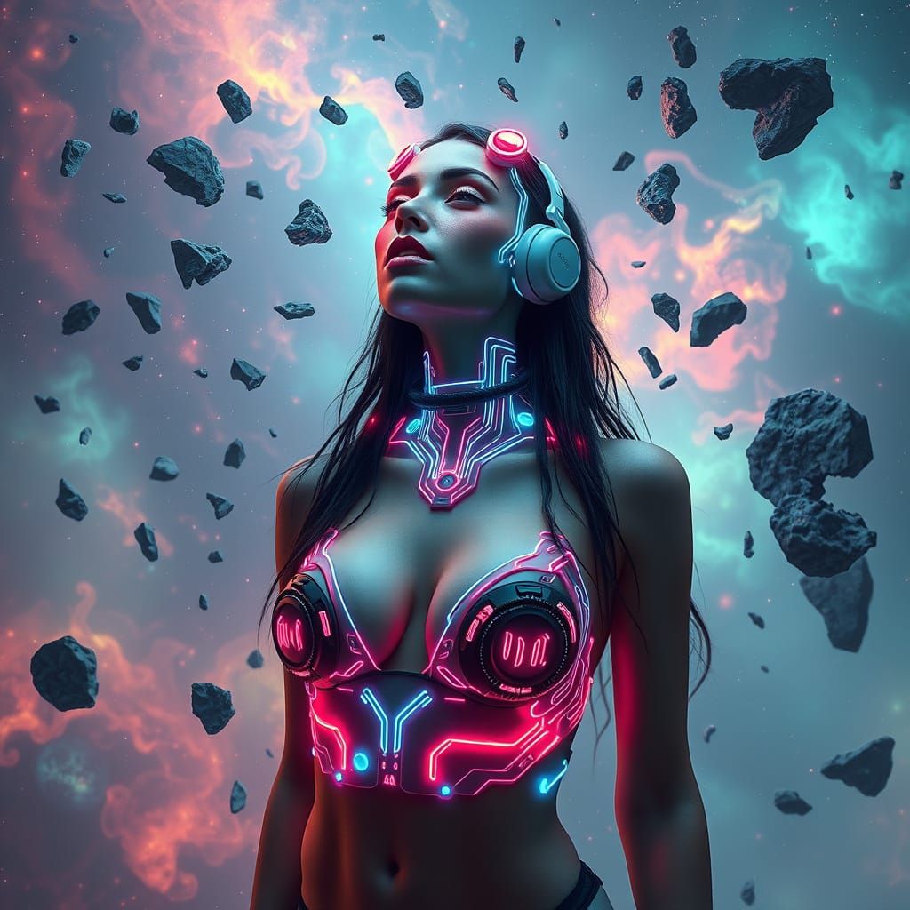 Neon Goddess in Renaissance Dreamscape