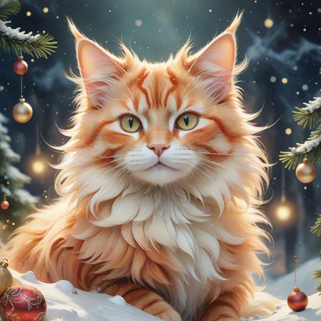 Ethereal Ginger Cat in Whimsical Aquarelle Painting