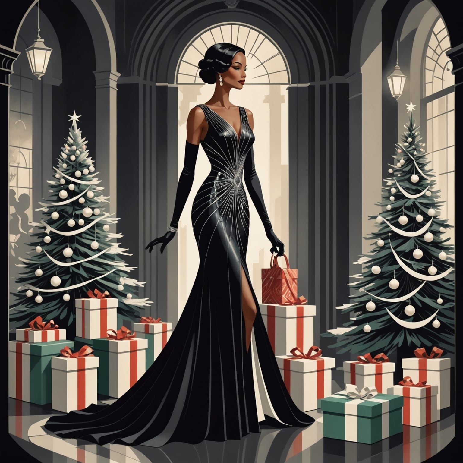Elegant Art Deco Christmas Scene