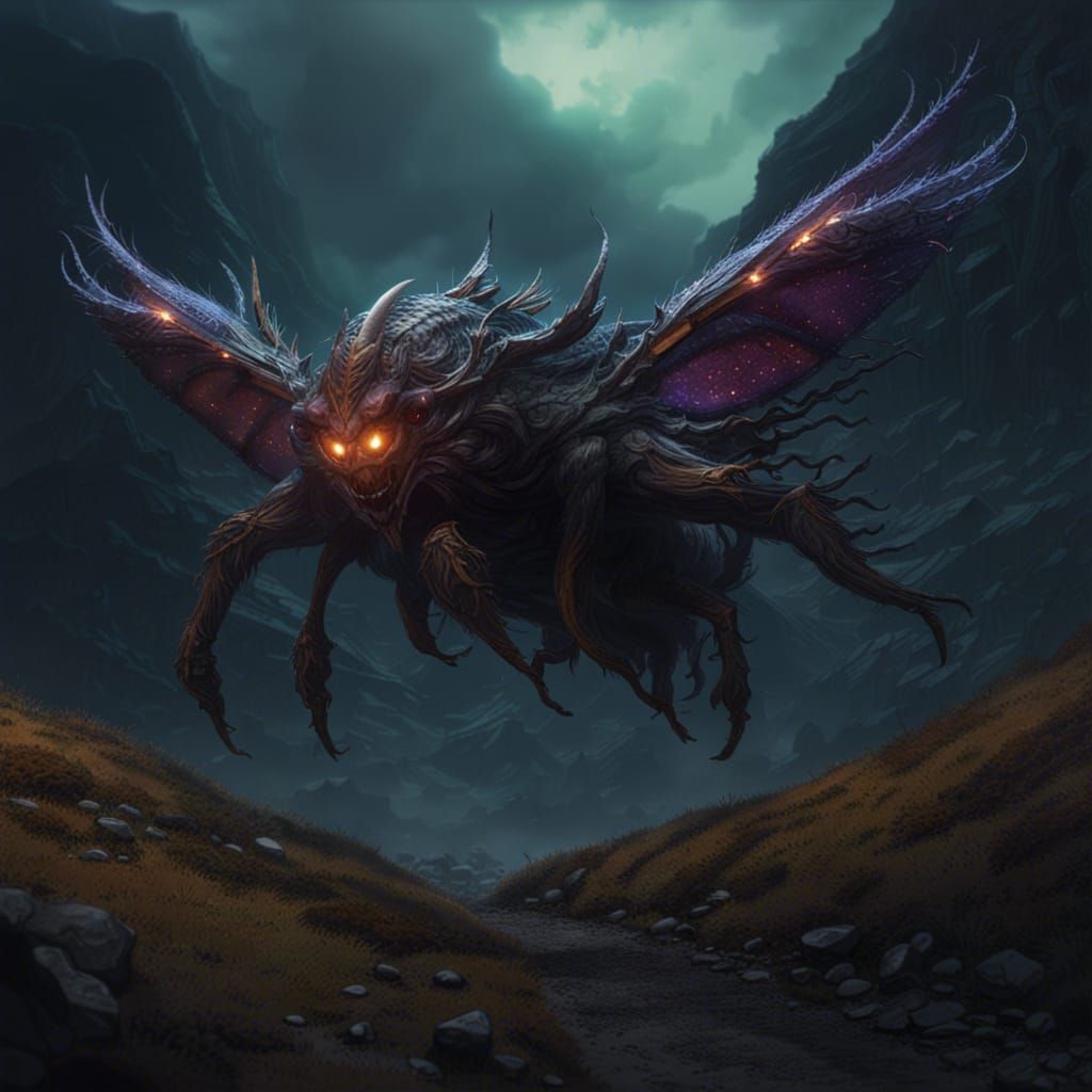 Flying Creature in Valley: Dark Fantasy Concept Art