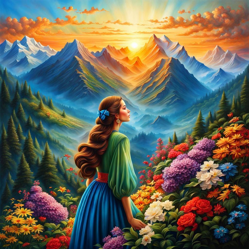 Hyperrealistic Mountain and Valley Landscape