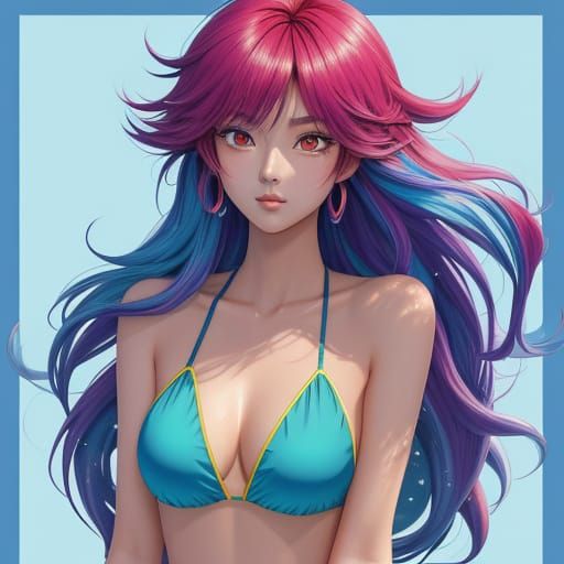 22 Year Old Anime Woman in Winter Bikini, '80s Style