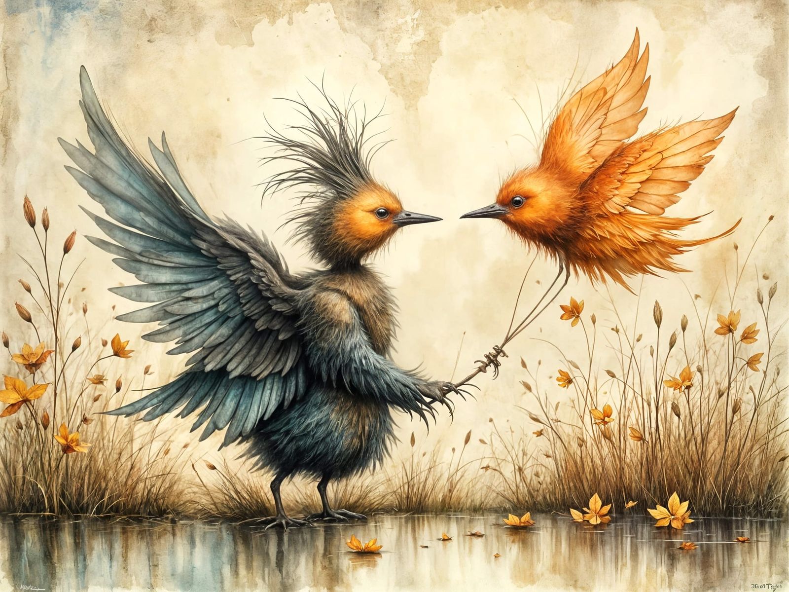 Animals in Whimsical Gathering, Inspired by Sam Toft