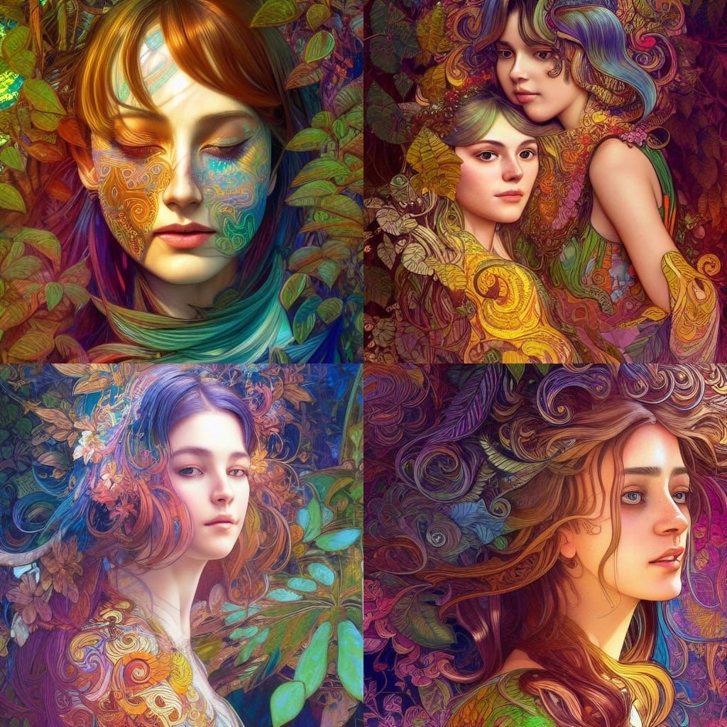 Psychedelic Fractal Jungle Portrait in Fantasy Art Style