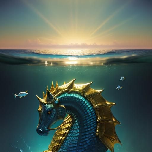 Golden Seahorse and Atlantis King Concept Art