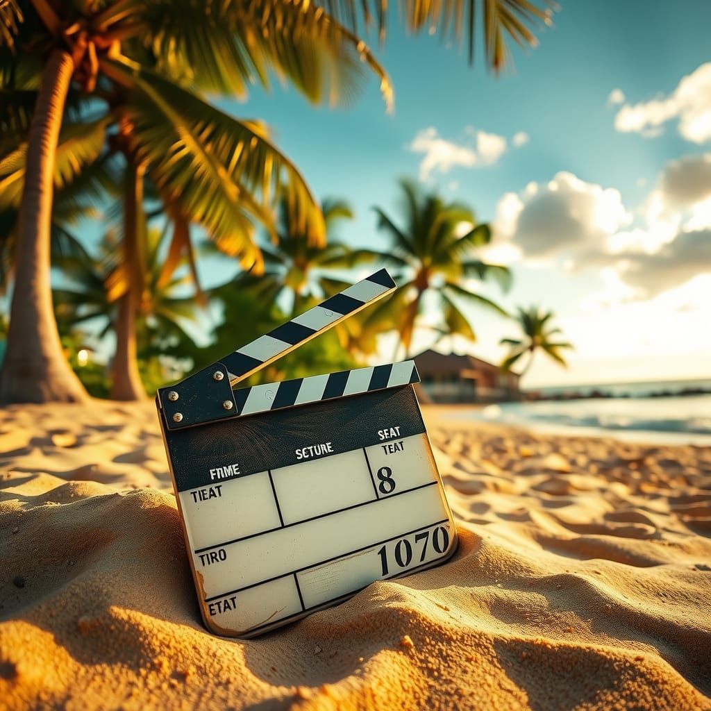 Hawaiian Beach Clapperboard in Cinematic Style